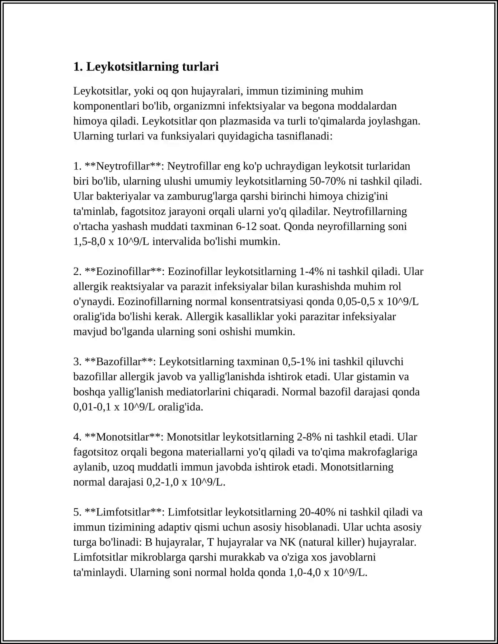 LEYKOTSITLAR TIBBIYOTDAGI AHAMIYATI 3