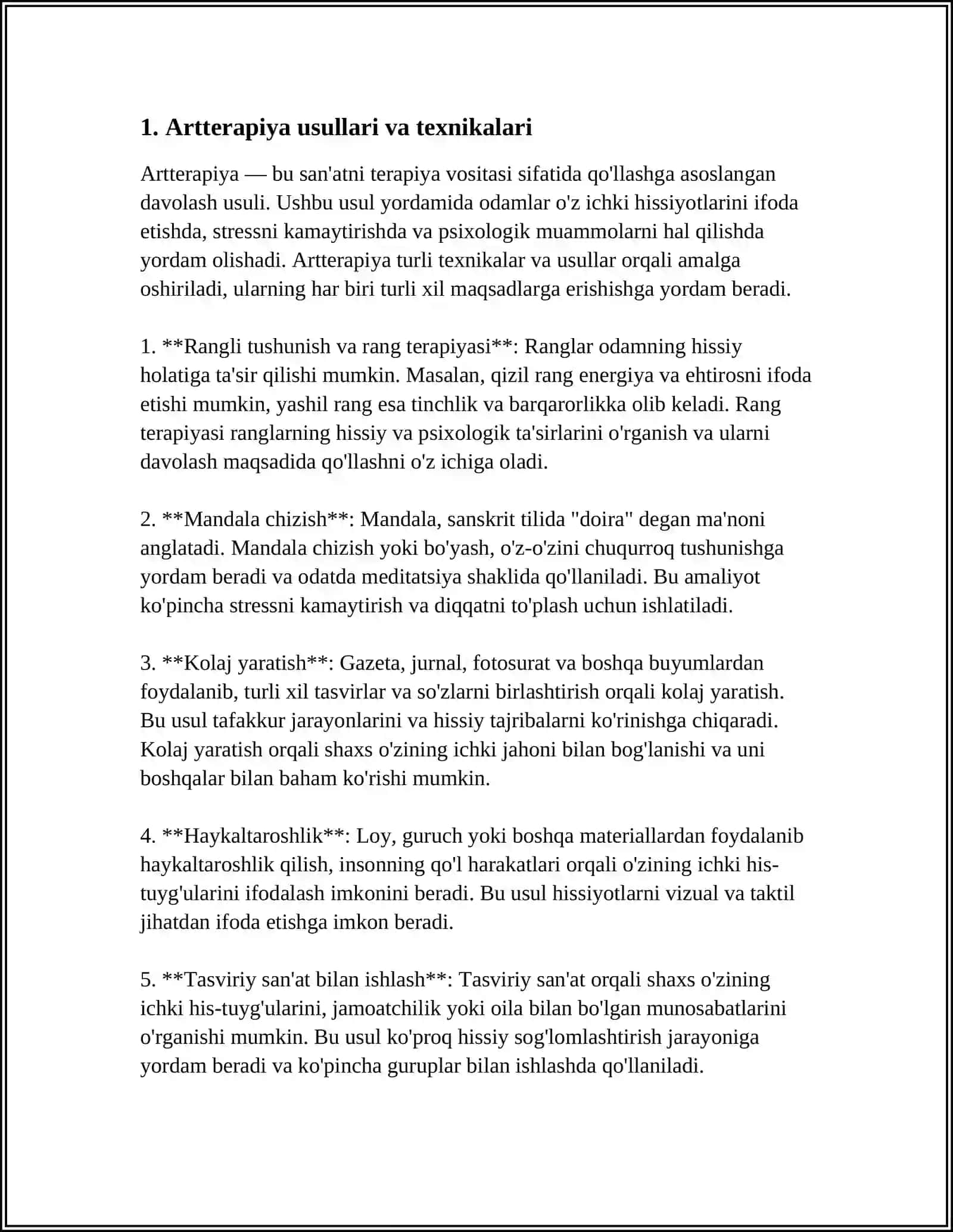 ARTERAPIYA. TRENING DASTUR TUZISH 3