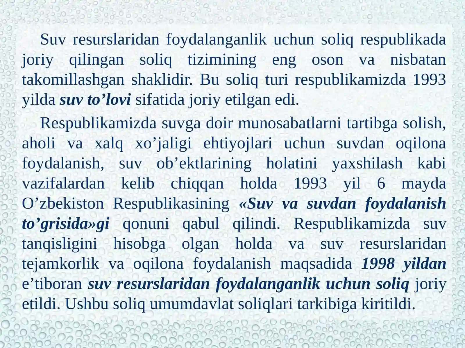 Suv resurslaridan foydalanganlik uchun soliq 3