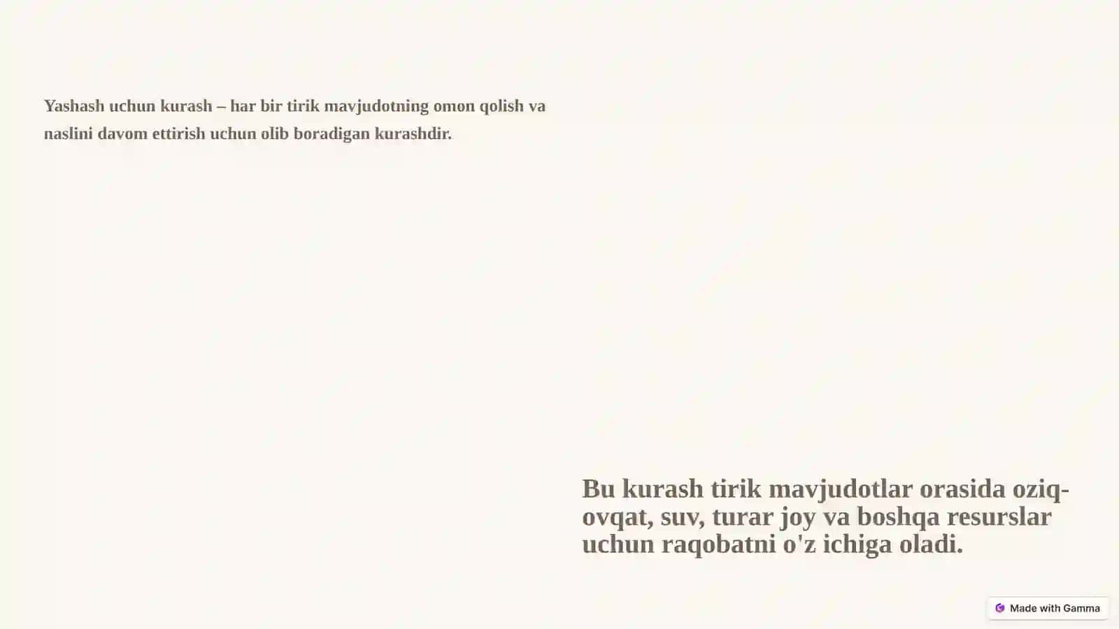 Yashash uchun kurash xillari 3