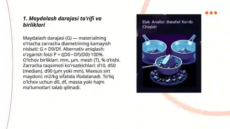 Maydalash darajasi ta'rifi va birliklari 3