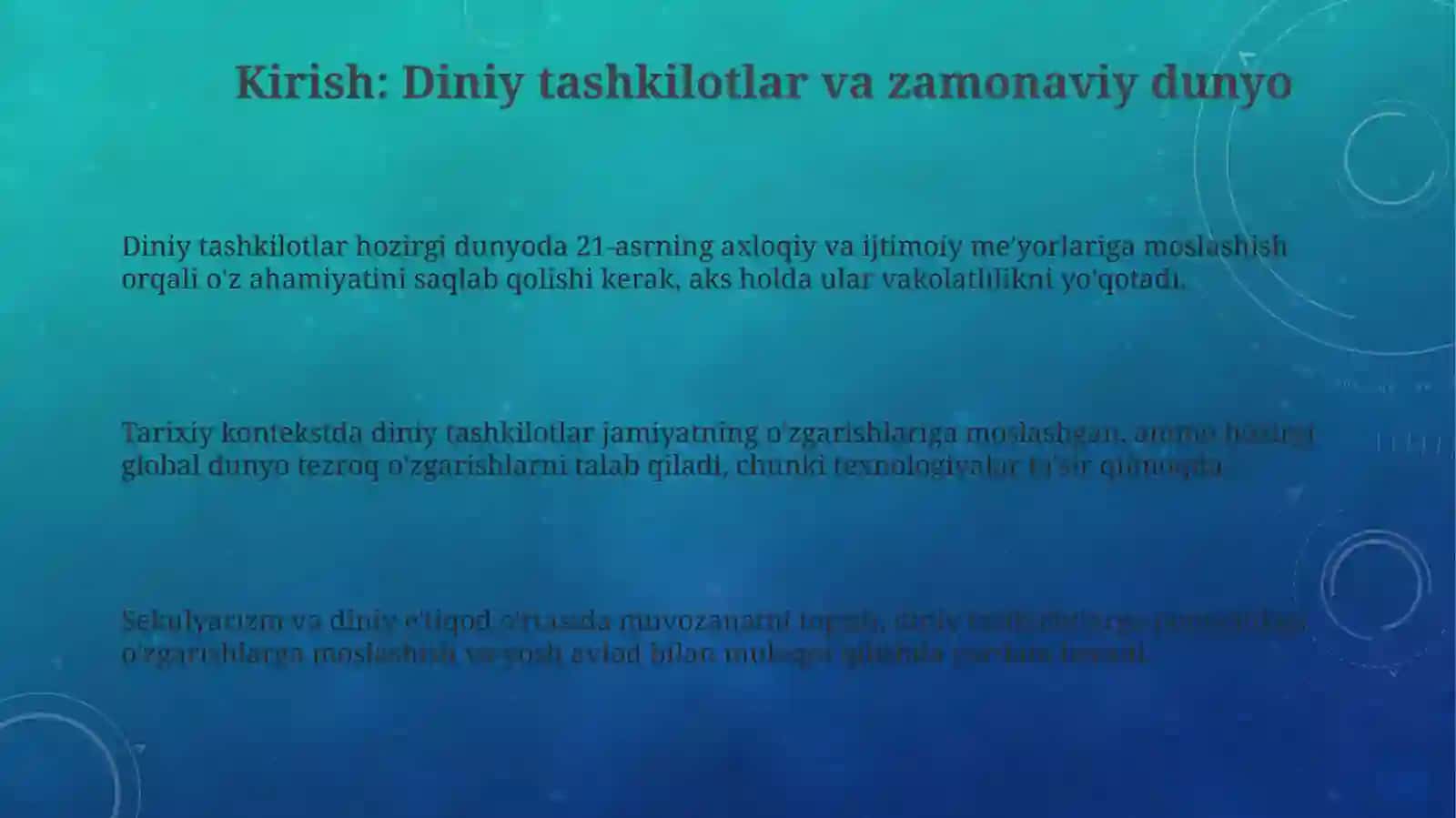 Diniytashkilotlarningzamonaviydunyoviymeʼyorlargamoslashuvningahamiyati 3