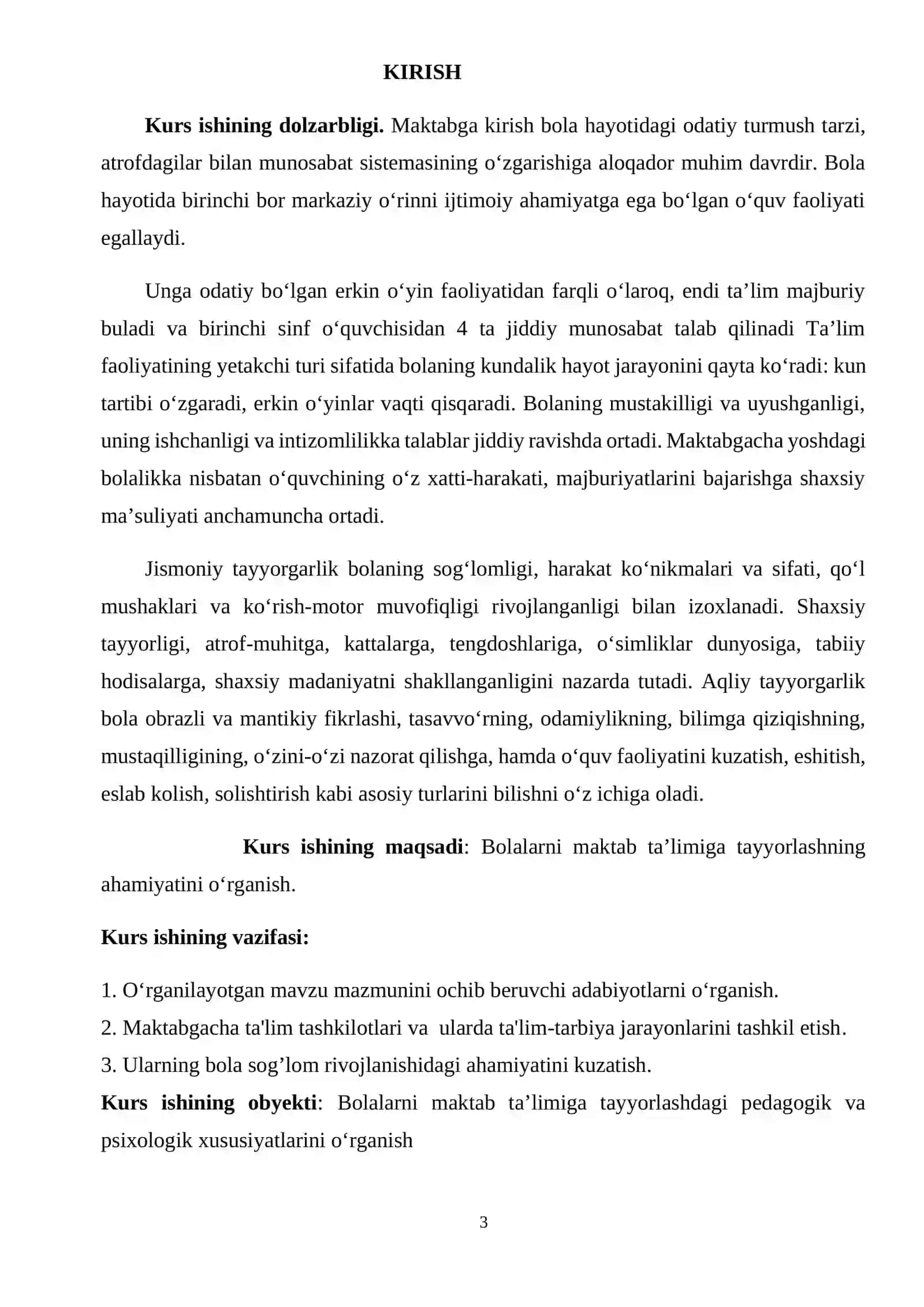 MAKTABGACHA PEDAGOGIKA fanidan KURS ISHI 3