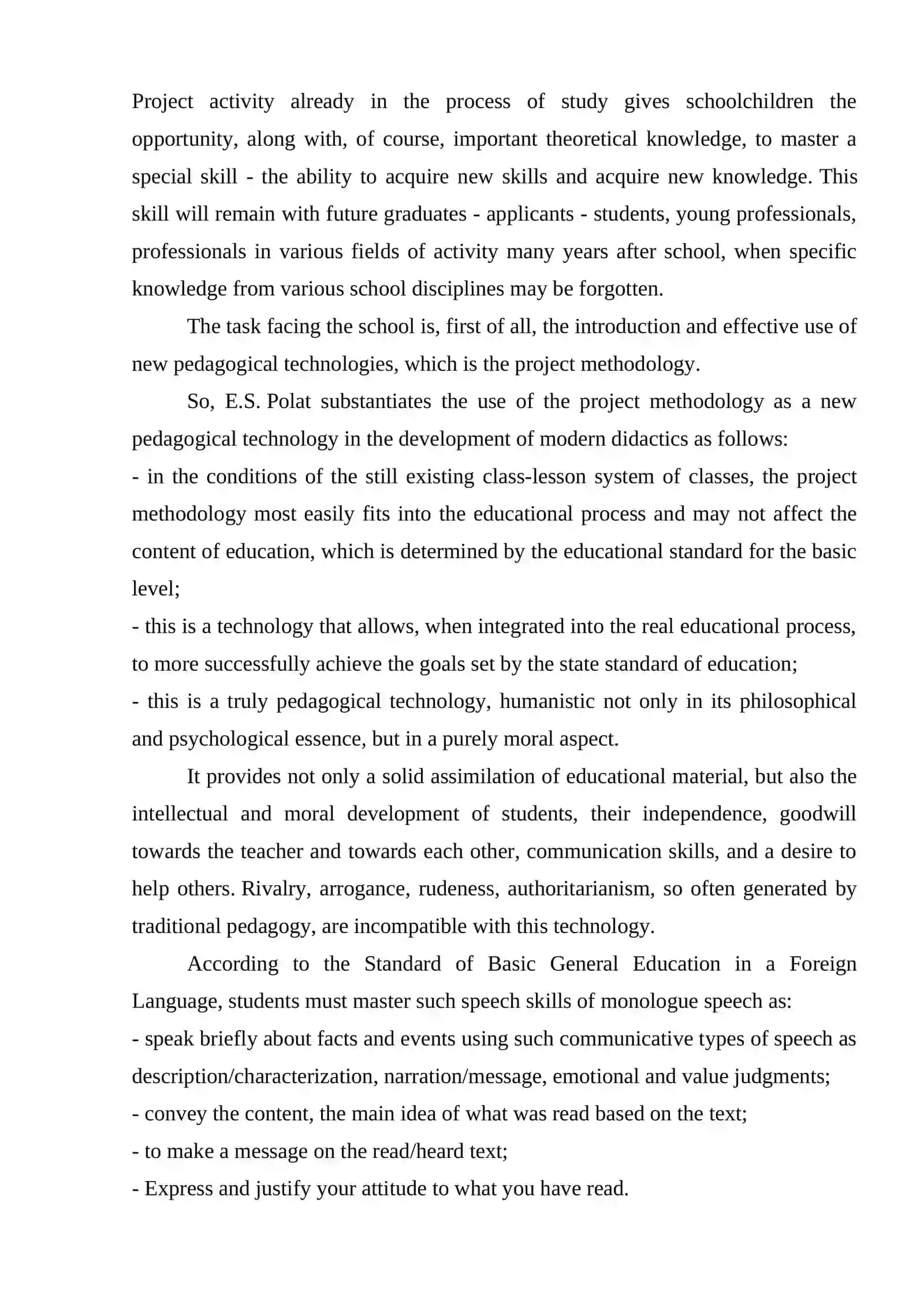 Development of speech skills based on the project methodology of teaching a foreign language 3