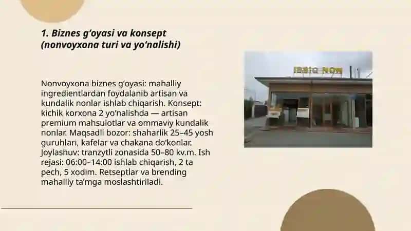 Biznes reja start up nonvoyxona uchun 3