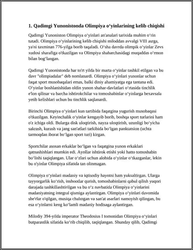 OLIMPIYA OʻYINLARI PAYDO BOʻLISHI OLIMPIYA AN'ANALARI 3