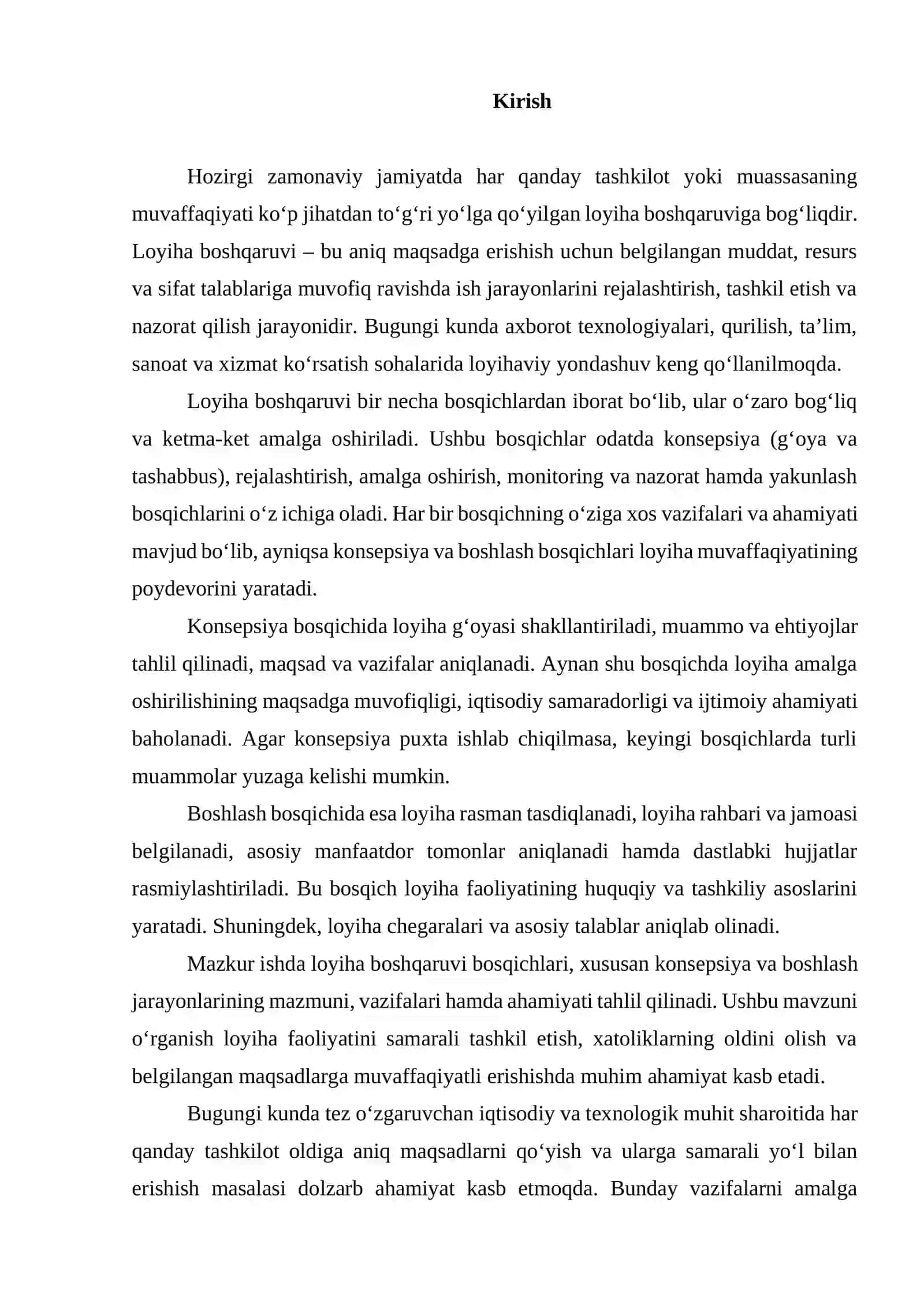 Loyixa boshqaruvining bosqichlari. Konsepsiya va boshlash 3