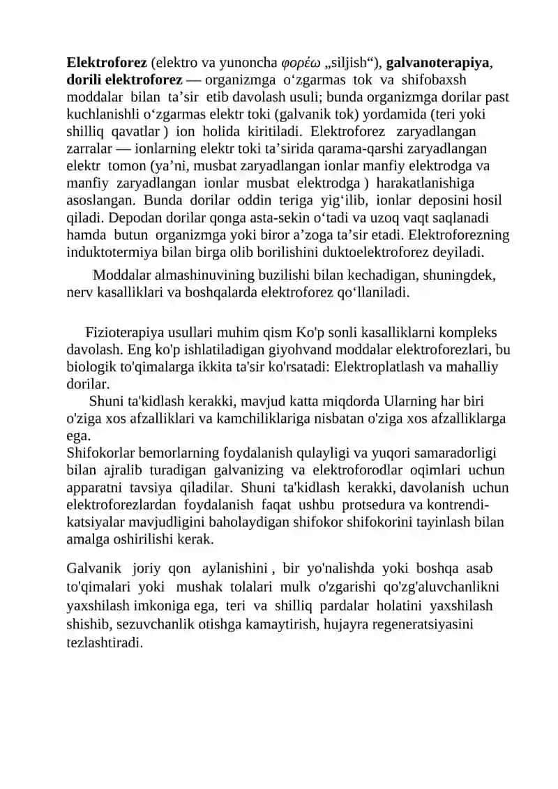 Galvanizatsiya. Dorivor moddalarning elektroforezi 3