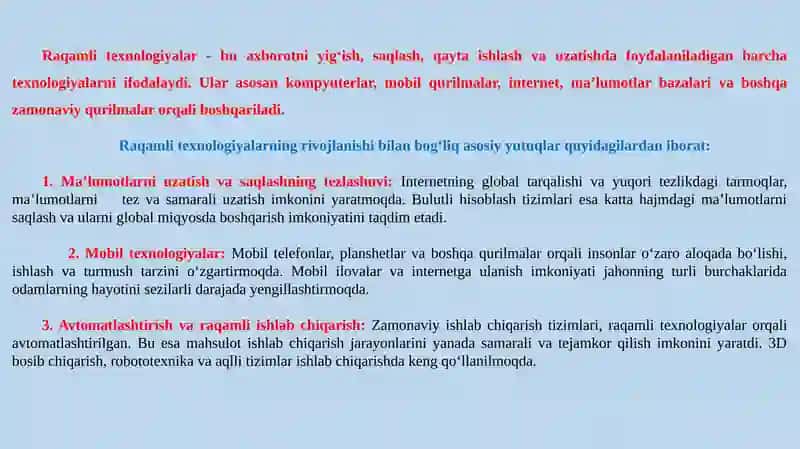 Raqamli iqtisodiyotda qo'shimcha texnologiyalar 3