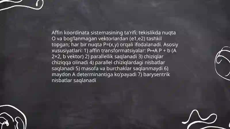 TEKISLIKDA AFFIN VA DEKART KOORDINATALAR SISTEMASINI ALMASHTIRISH 3