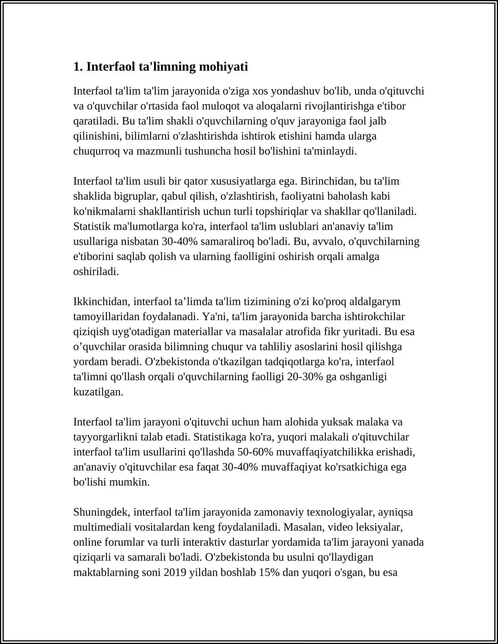 REFERAT Mavzu: OʻQITISHNING INTERFAOL MODELI 3