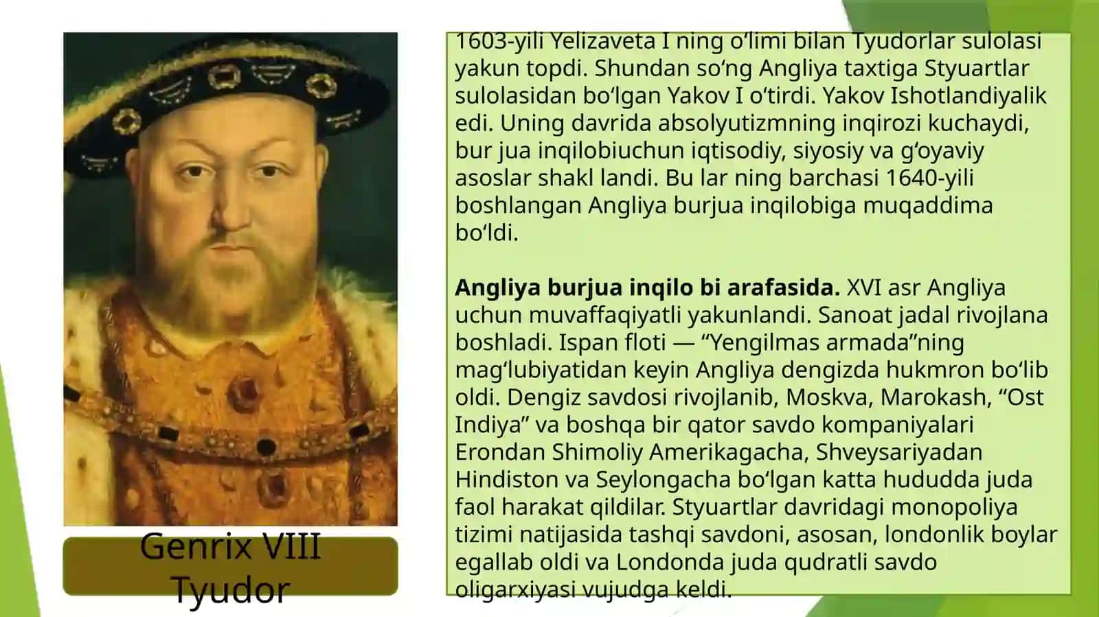 ANGLIYADA QIROL HOKIMIYATINING KUCHAYISHI.ABSOLYUTIZM 3
