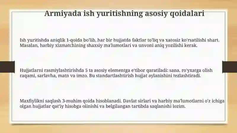 Armiyada ish yuritishning asosiy qoidalari 3