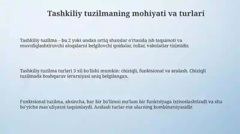 Tashkiliy tuzilmaning mohiyati va turlari 3