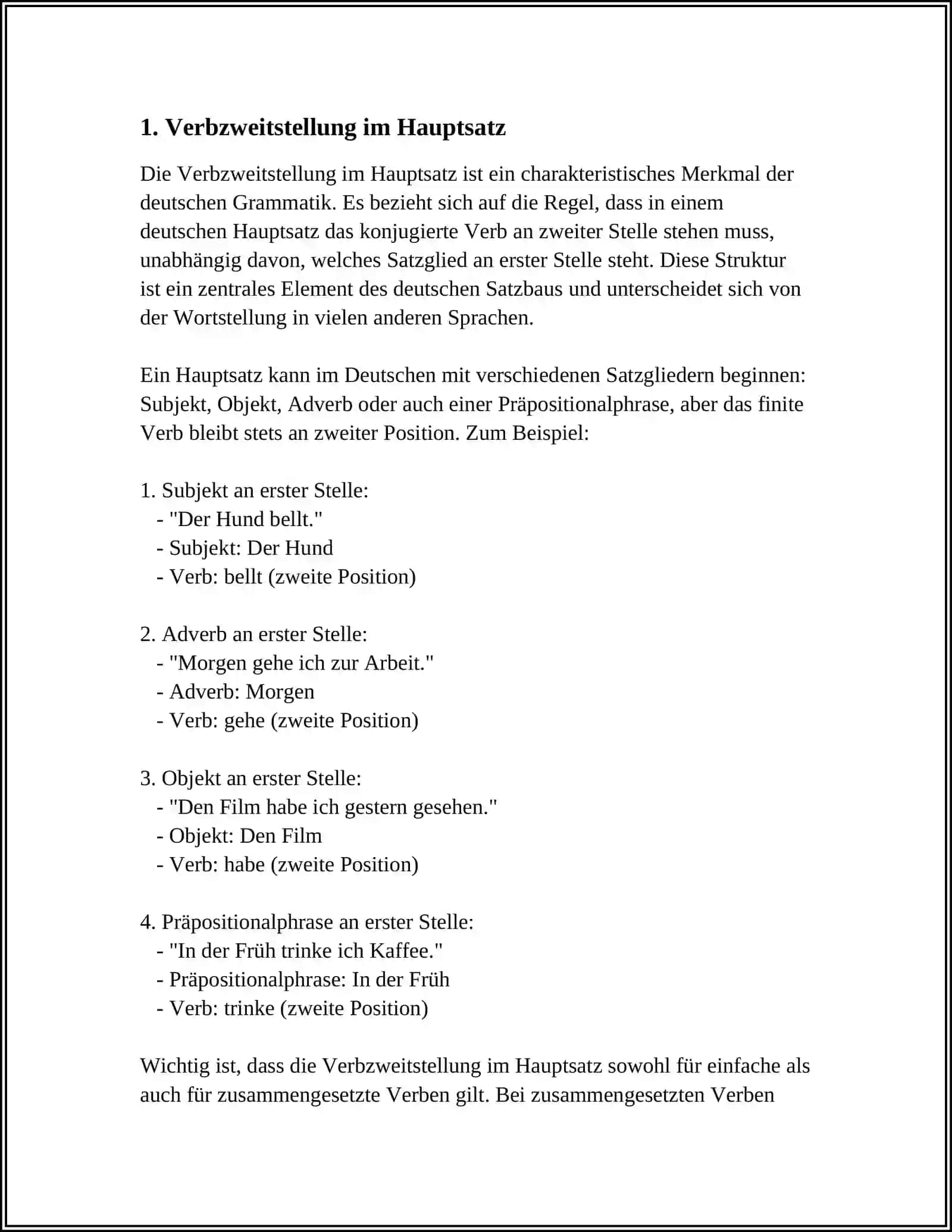 POSITION DES VERBS IN AUSSAGESÄTZEN 3