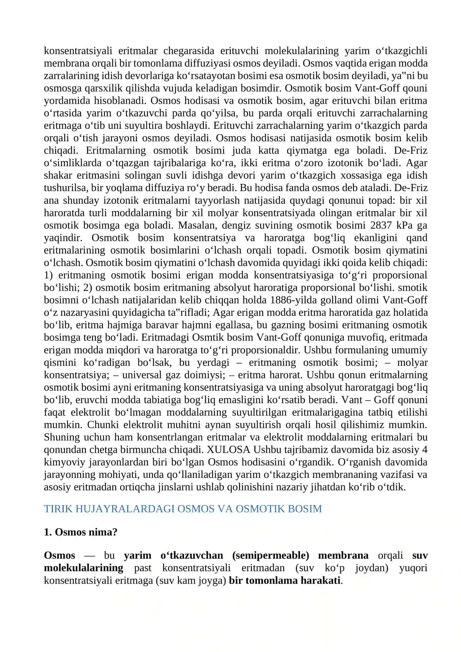 Osmos hodisasi va osmotic bosim 3