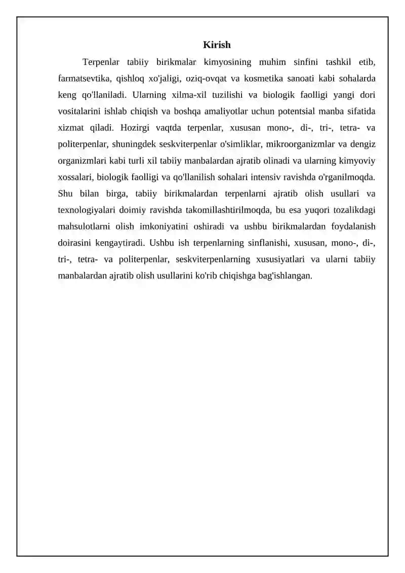 Terpenlar Tabiiy Birikmalardan Ajratib Olish Usullari 3