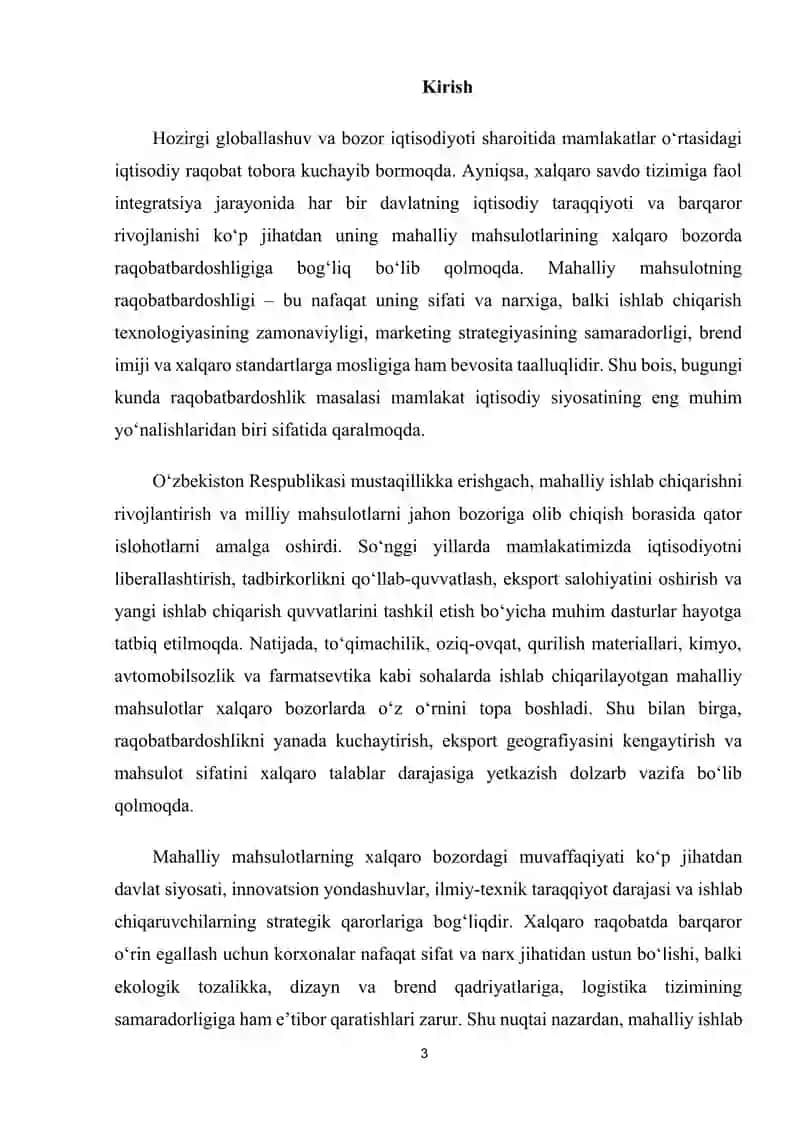 Mahalliy mahsulotlarning xalqaro bozorda raqobatbardoshligi 3