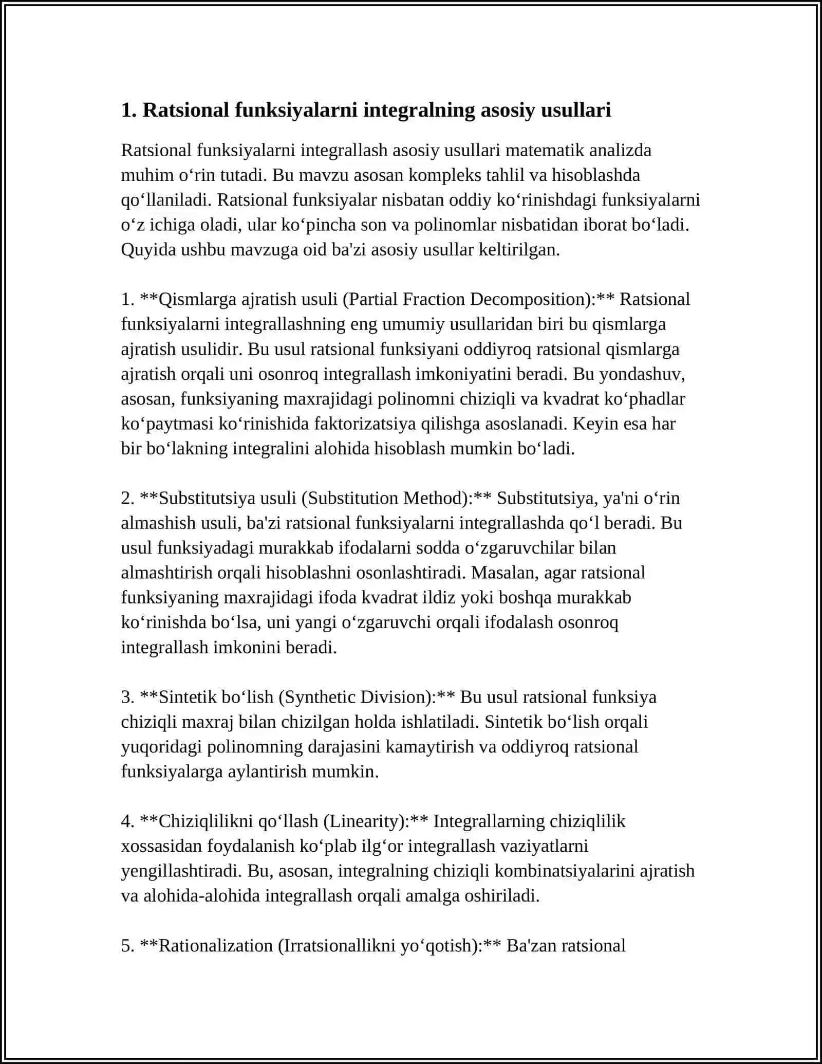 RATSIONAL FUNKSIYALARNI INTEGRALLASH 3