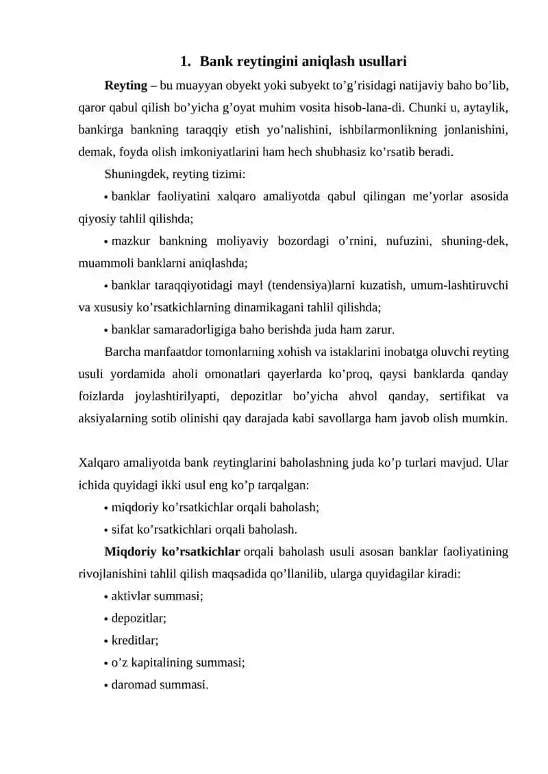 Banklarni kreditlash reytingini aniqlash 3
