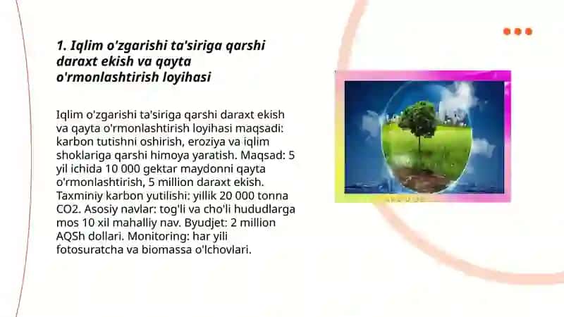 Iqlim õzgarishi bilan boğliq loyihalar 3