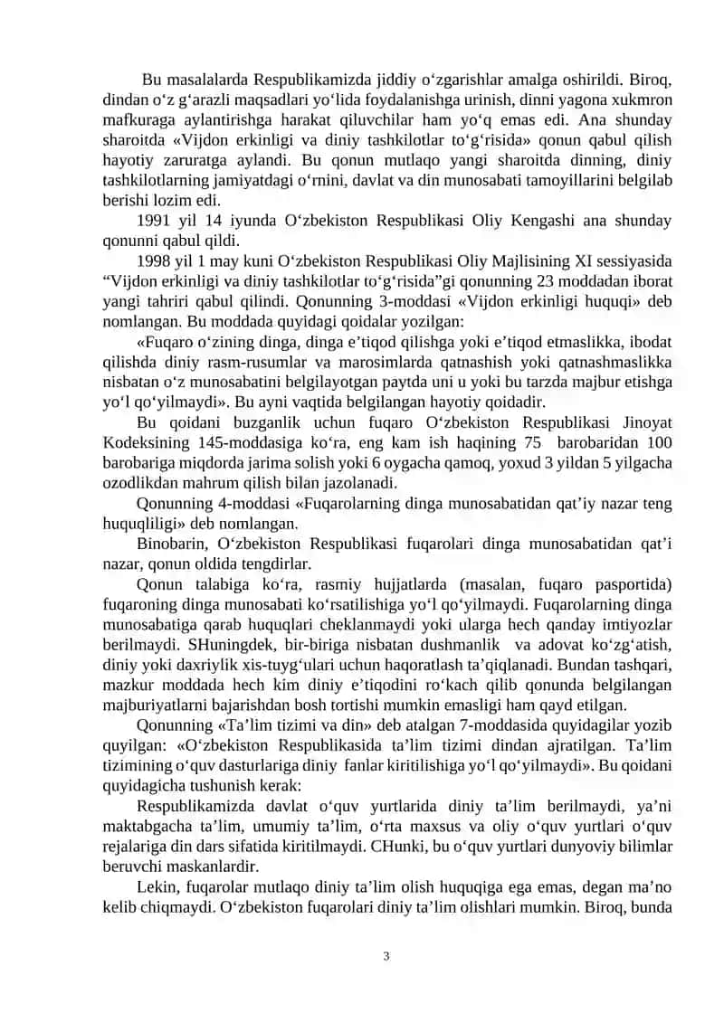 O‘ZBEKISTONDA VIJDON ERKINLIGI. DINIY EKSTREMIZM VA TERRORIZMGA QARSHI KURASH 3