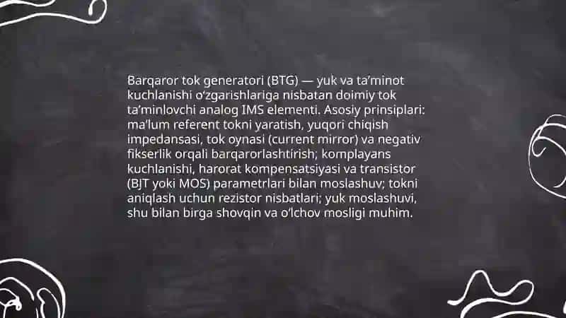 Analog IMSlar. Barqaror tok generatori (BTG) sxemasi 3