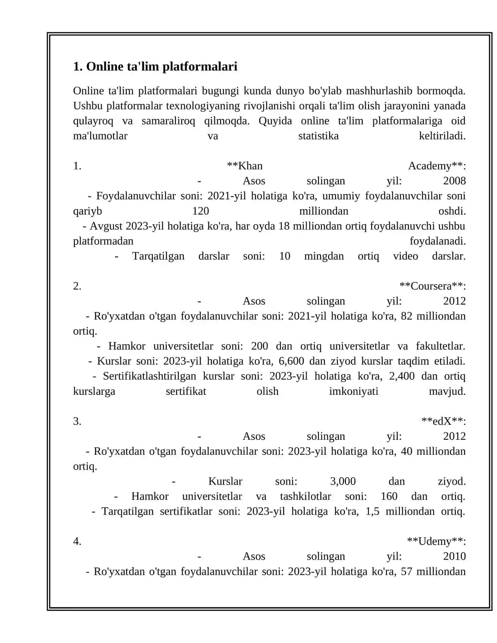 TALIM PLATFORMALARI VA ULARDAN FOYDALANISH mavzusida tayyor Referat 3