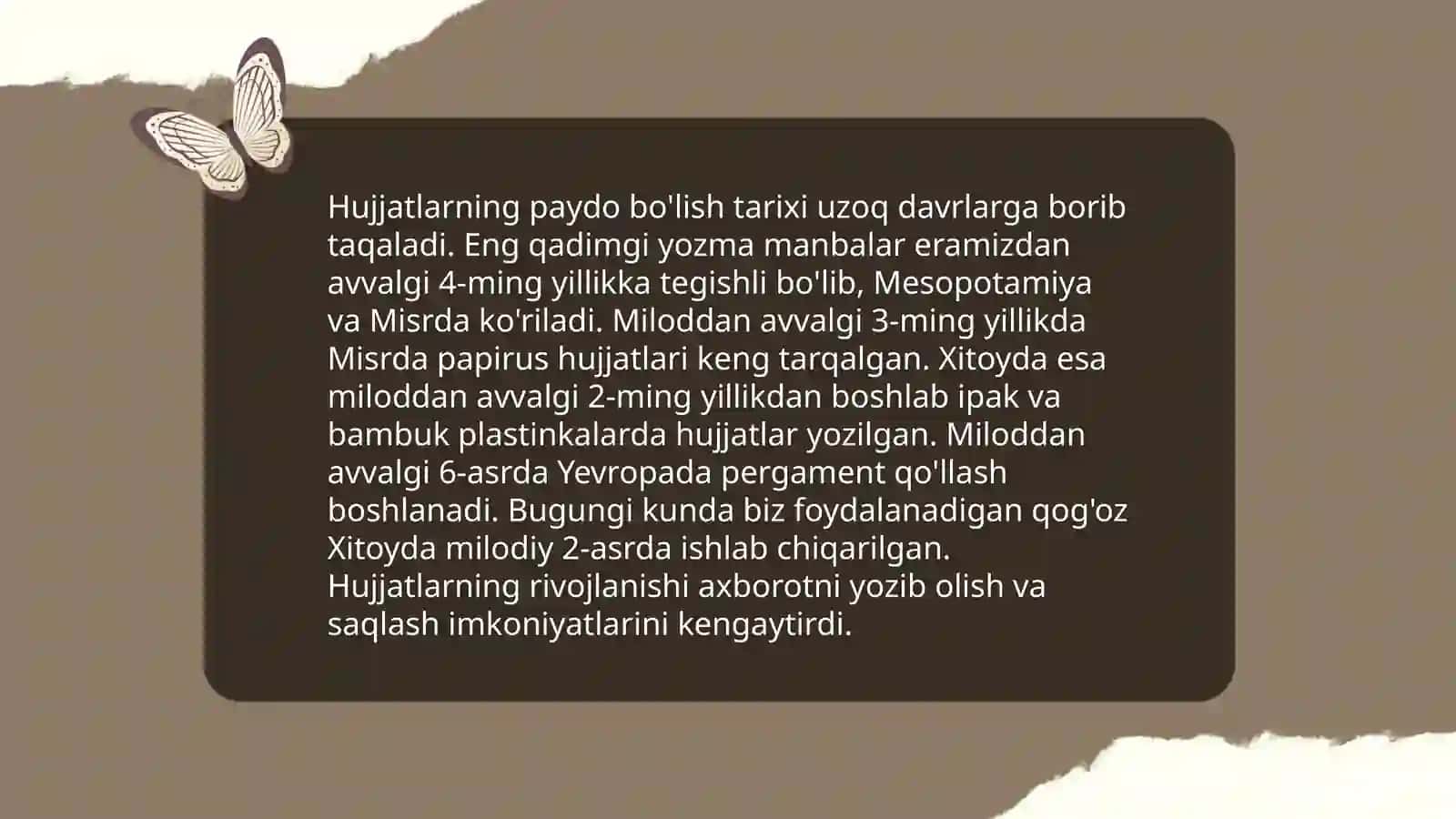 Hujjatlarning paydo bólishi va tarixi 3