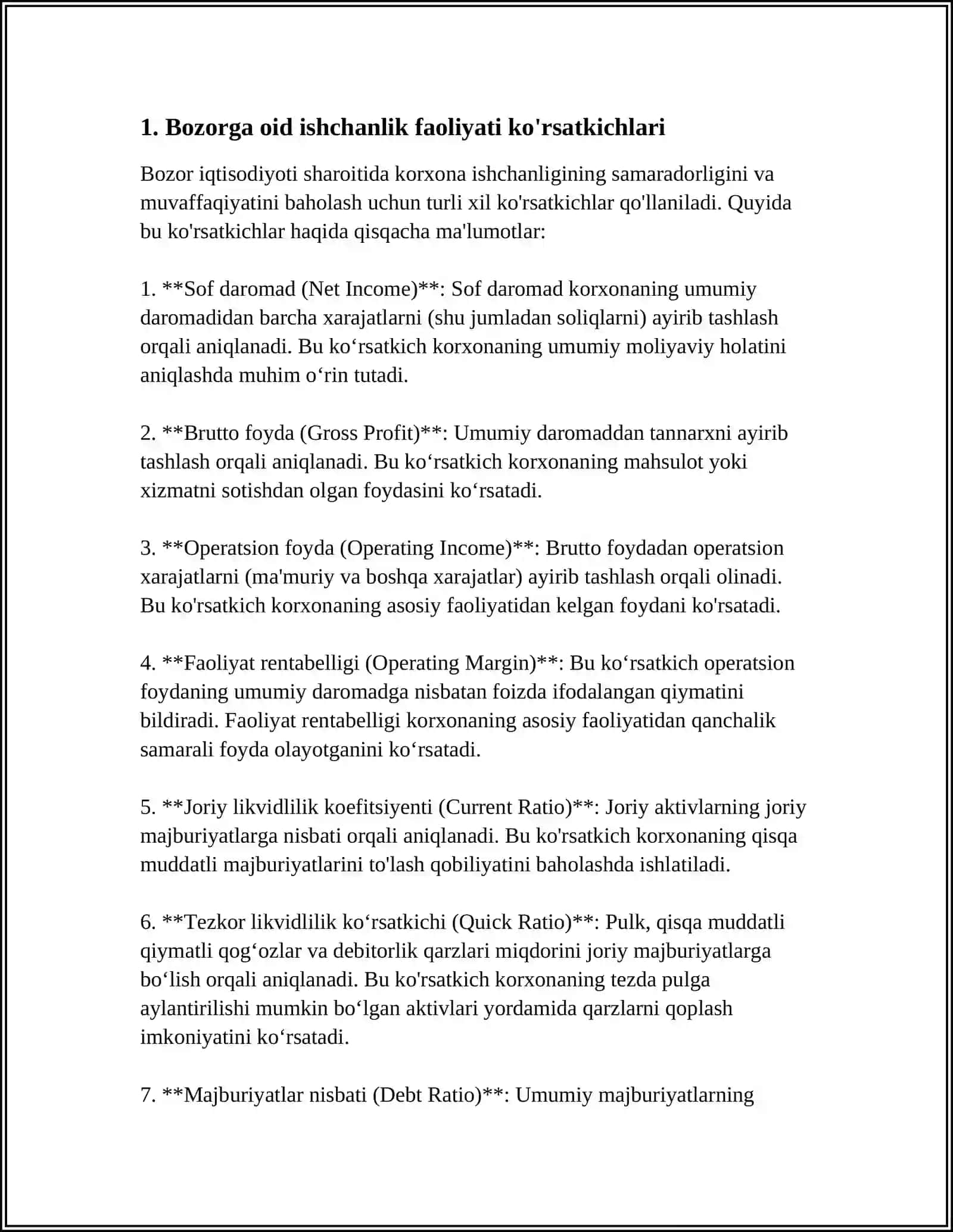 BOZORGA OID ISHCHANLIK FAOLIYATI KOIFFITSENTI KO'RSATKICHLARI TAHLILI 3