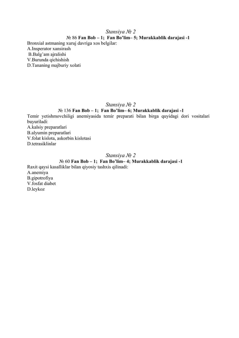 Kasalliklar va xarakterlari testi 3