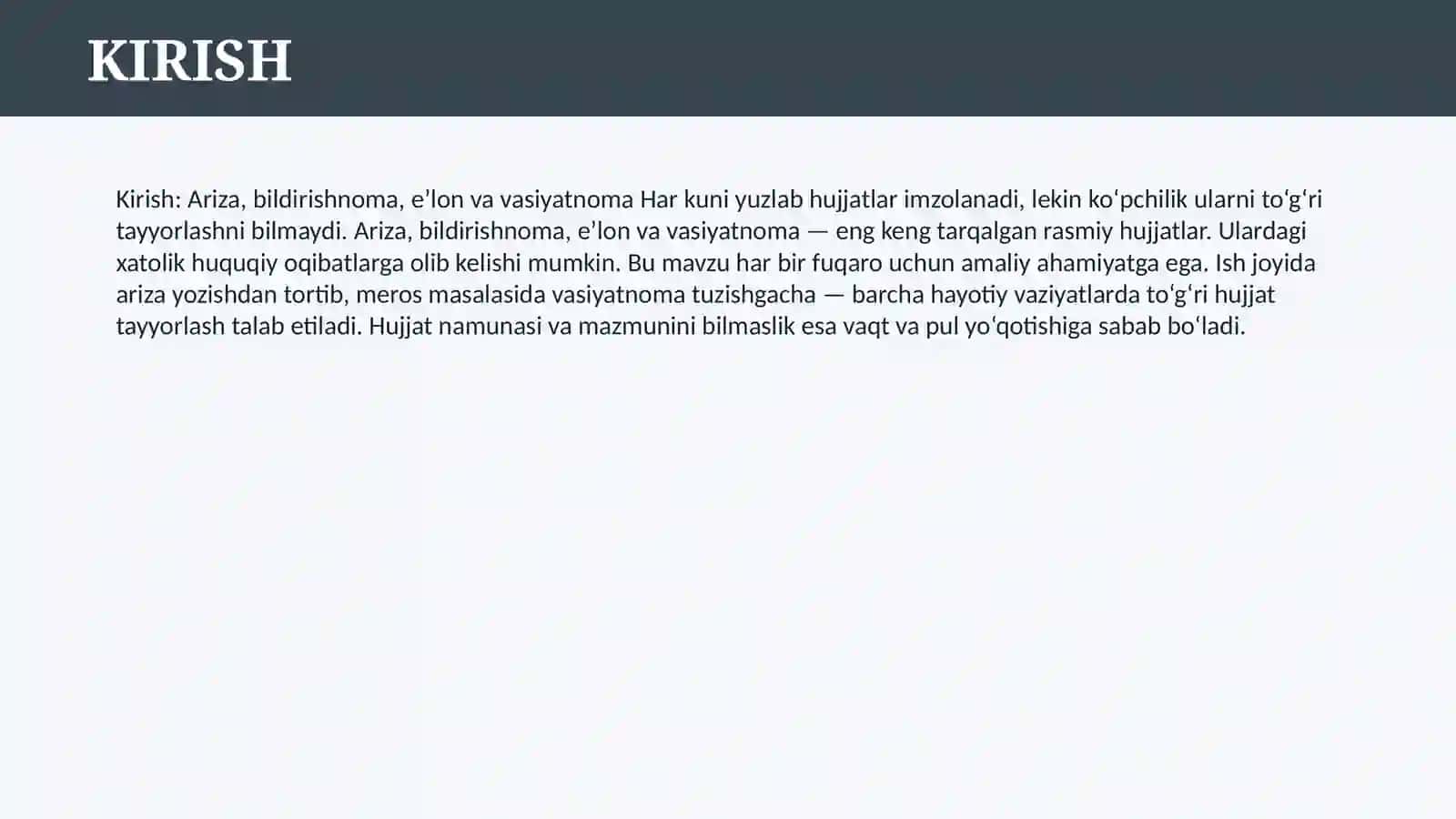 ARIZA, BILDIRSHINOMA, E'LON VA VASIYATNOMA 3