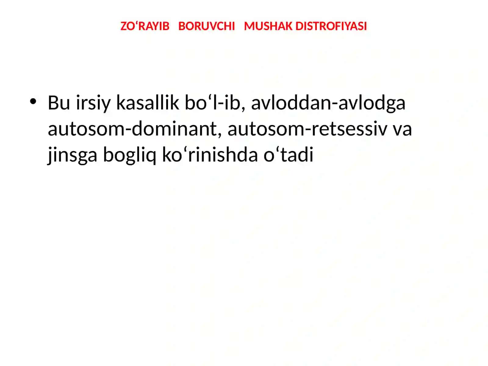 Nerv sistemasining irsiy degenerativ va zo’rayib boradigan surunkali kasalliklari 3