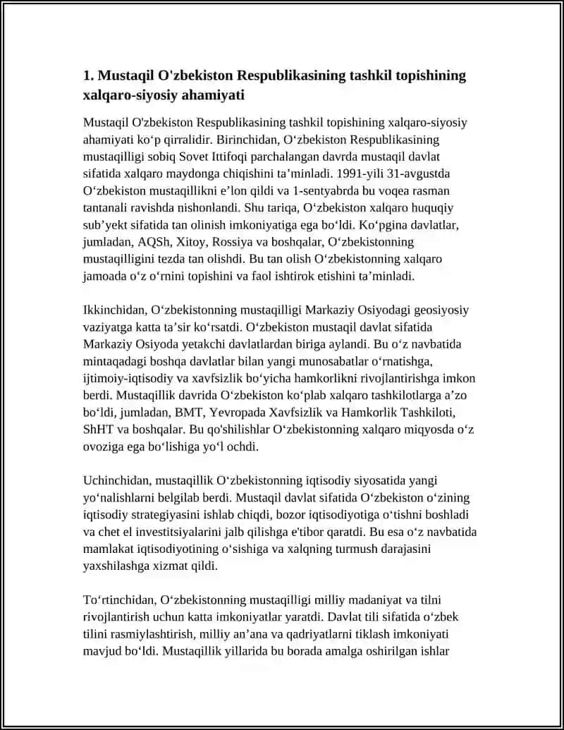 MUSTAQIL O'ZBEKISTON RESPUBLIKASI TASHKIL TOPISHINING TARIXIY AHAMIYATI 3