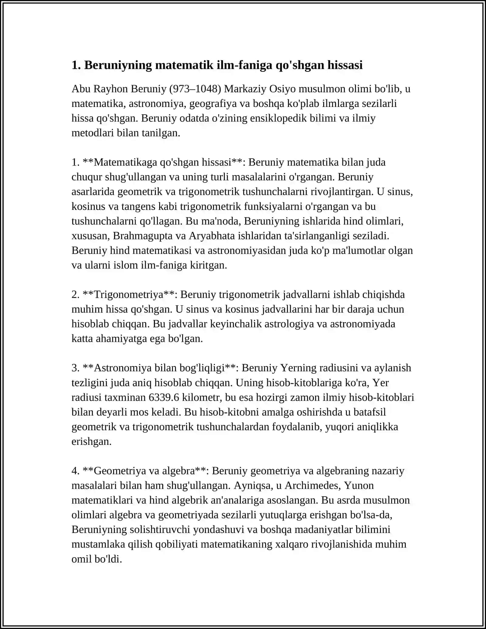 BERUNIYNING MATEMATIKA SOHASIGA QOʻSHGAN HISSASI 3