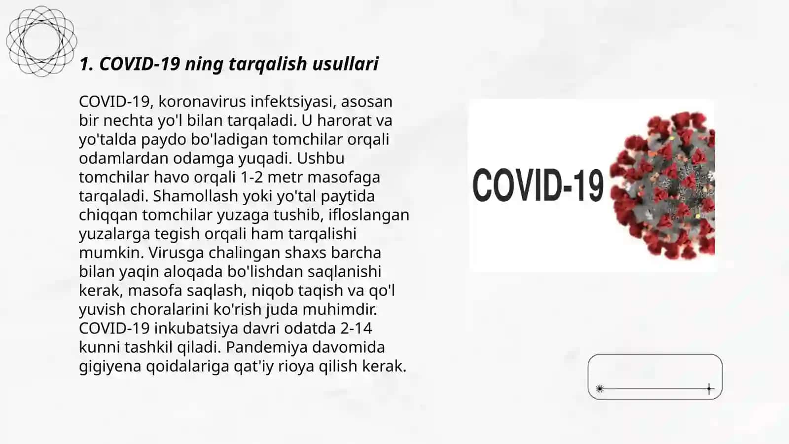 COVID-19 ning tarqalish usullari 3