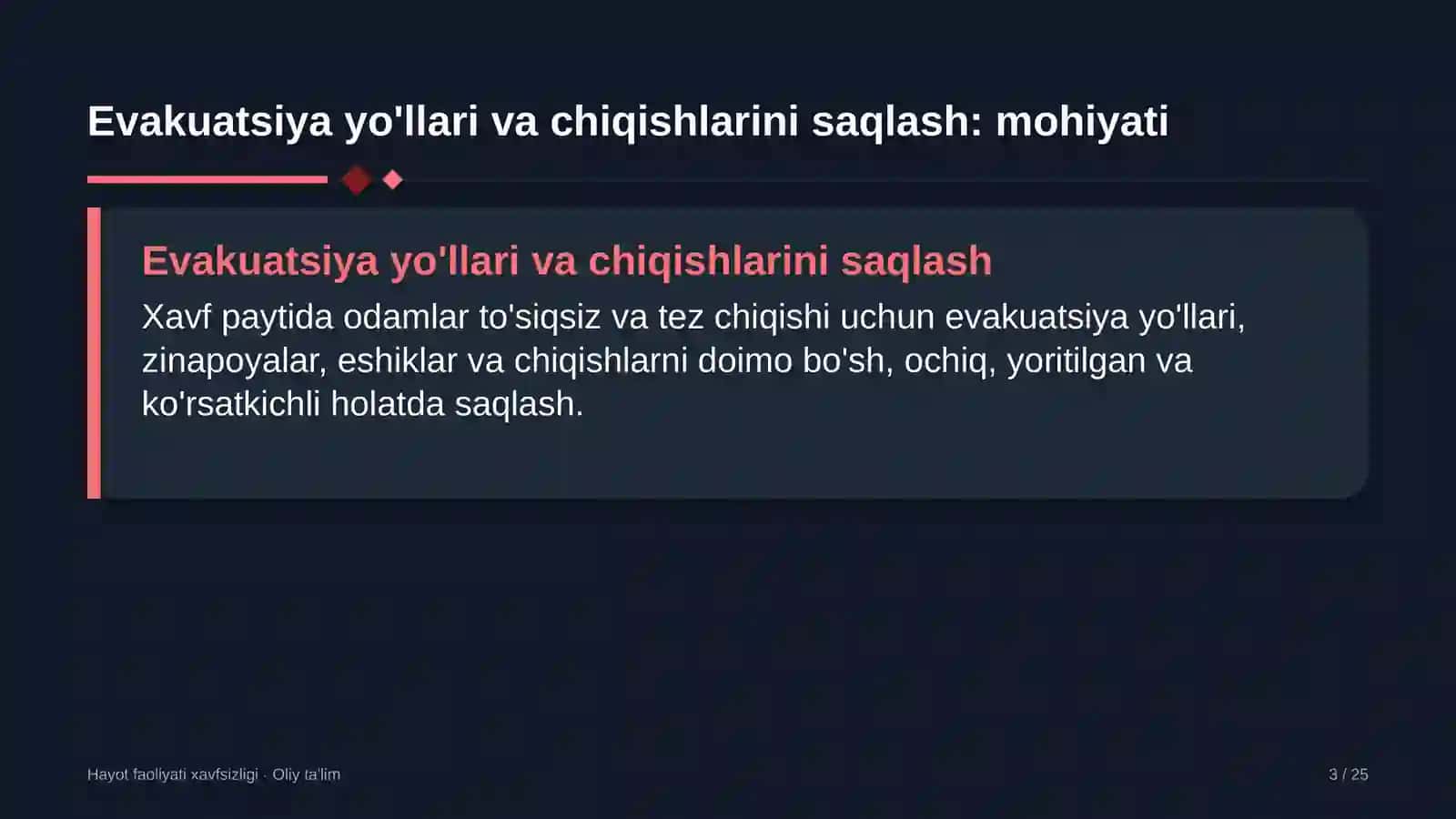 Hayot faoliyati xavfsizligi · Oliy ta'lim 3