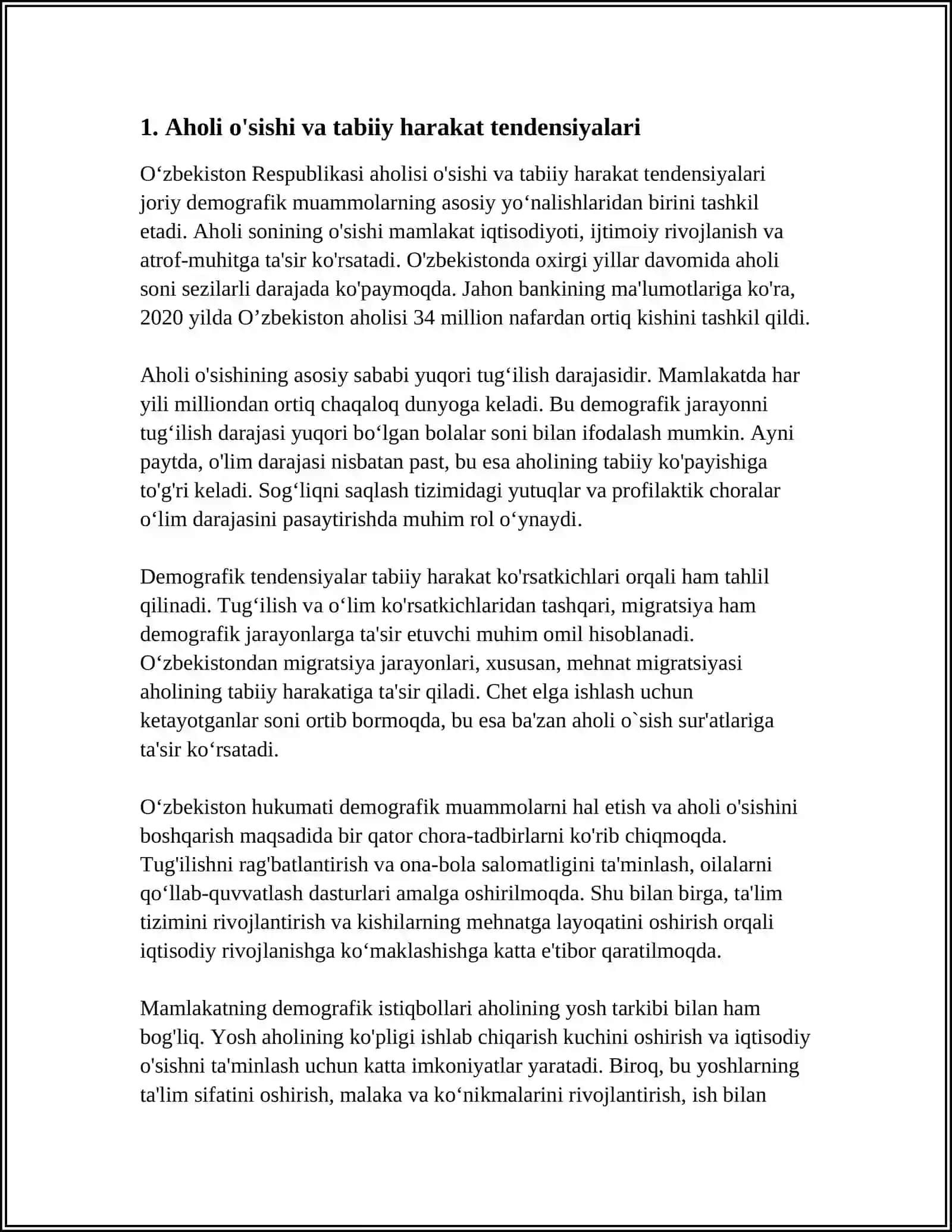 O'ZBEKISTON RESPUBILIKASI DEMOGRAFIK MUAMMOLARI VA ISTIQBOLARI 3
