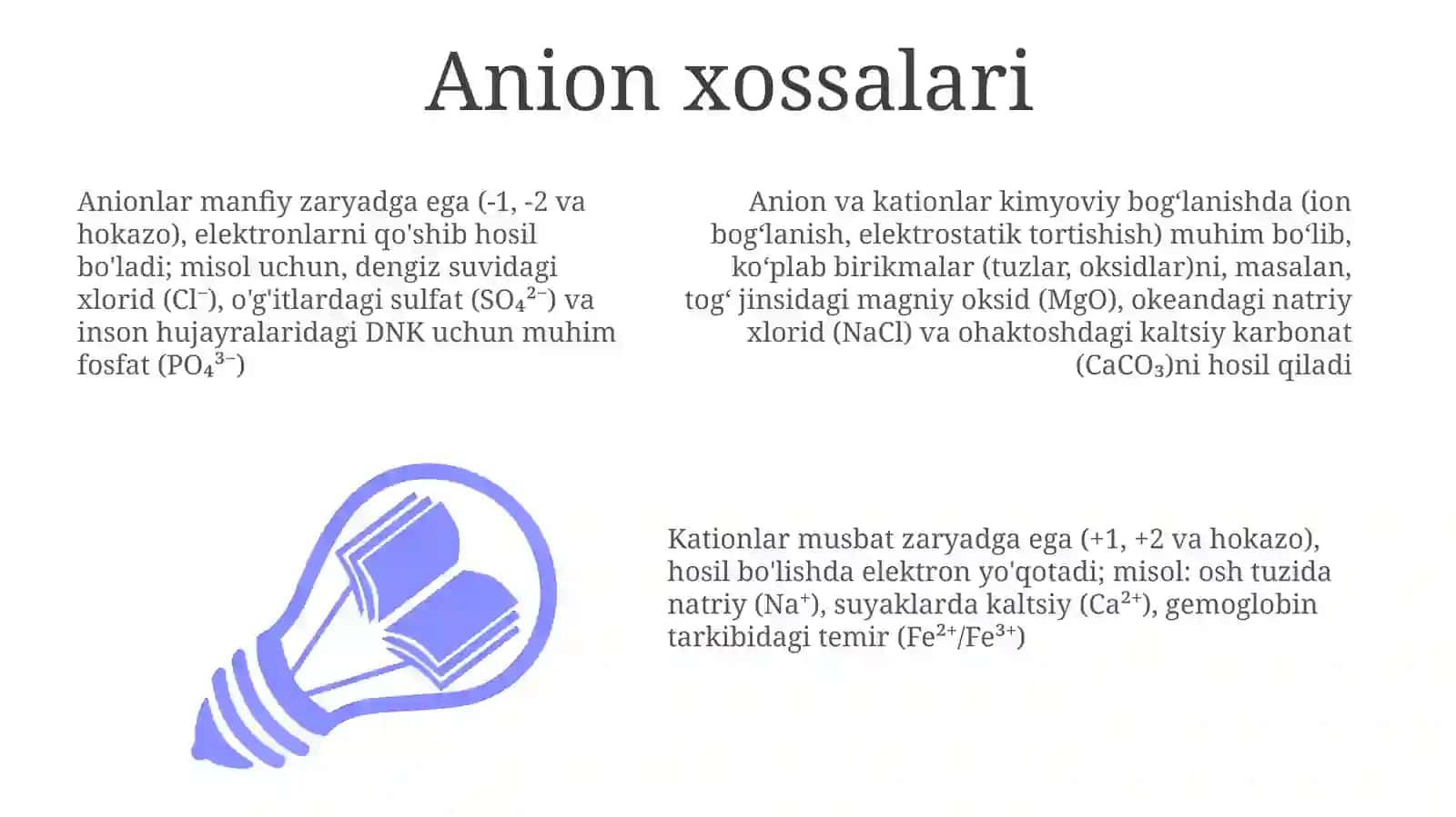 Anionlar va kationlar umumiy takrorlash 3