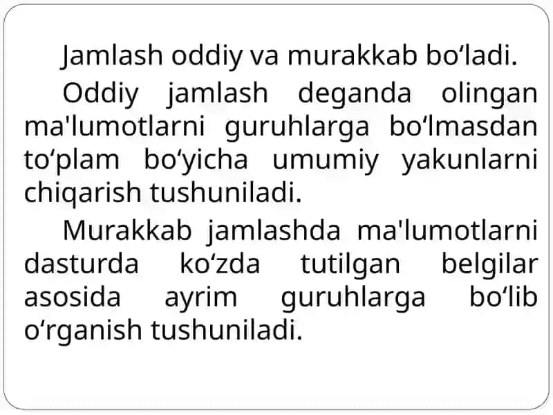 Statistik jamlash va guruhlash 3