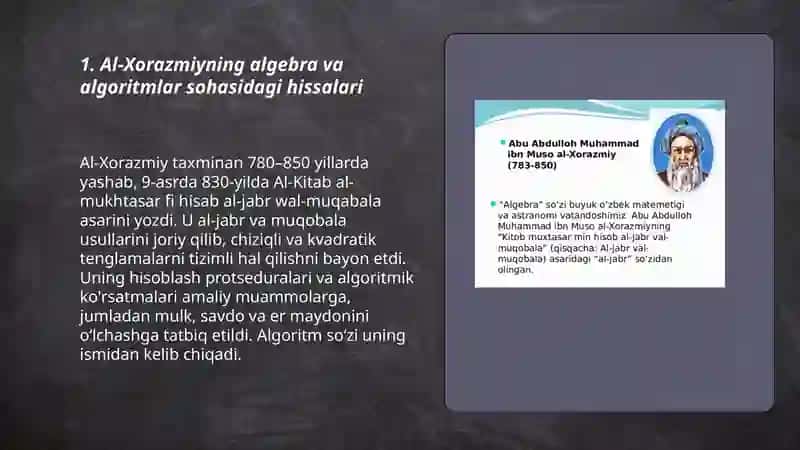 Al-Xorazmiyning algebra va algoritmlar sohasidagi hissalari 3