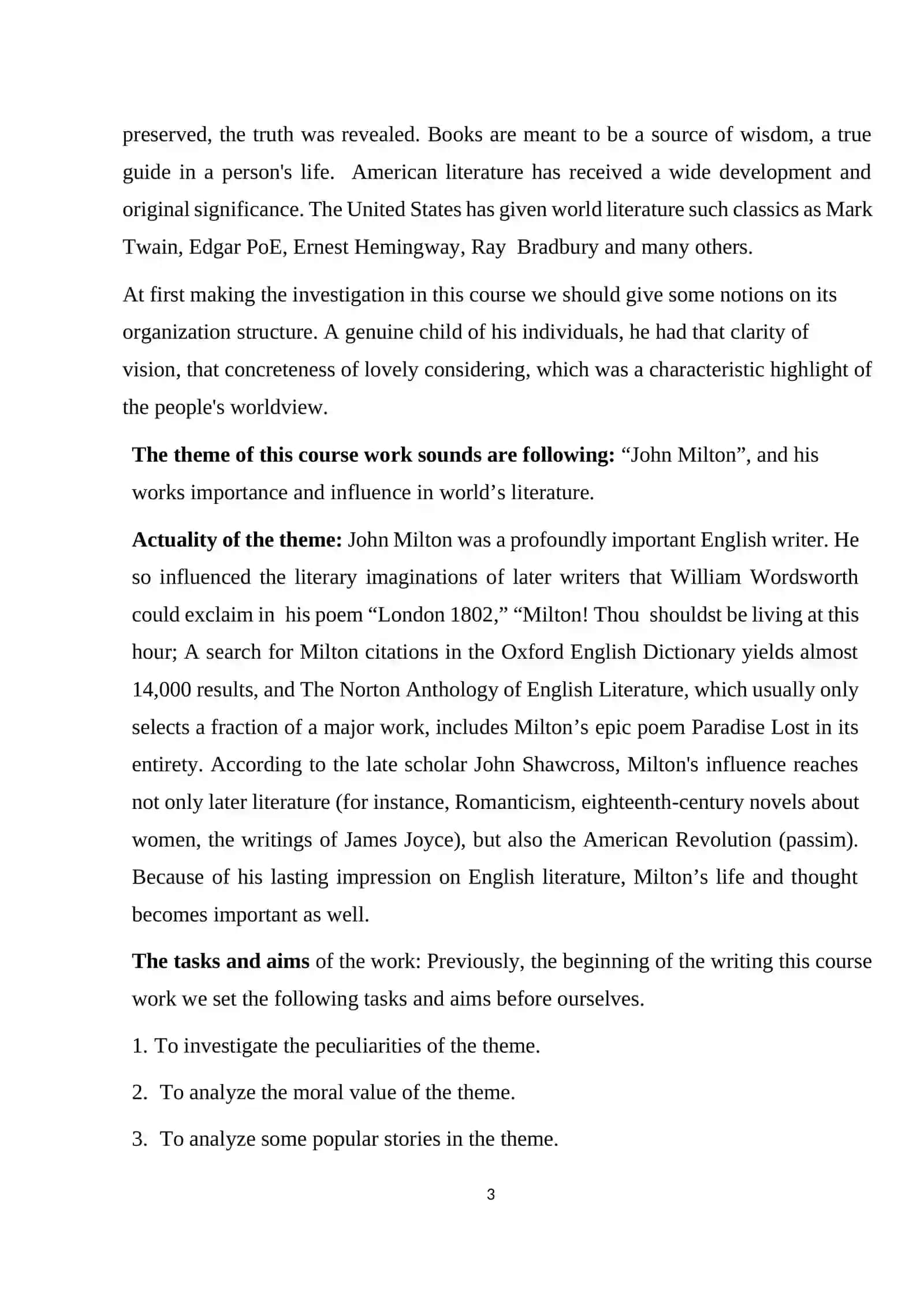 COURSE WORK: JOHN MILTON AND HIS BOOKS 3