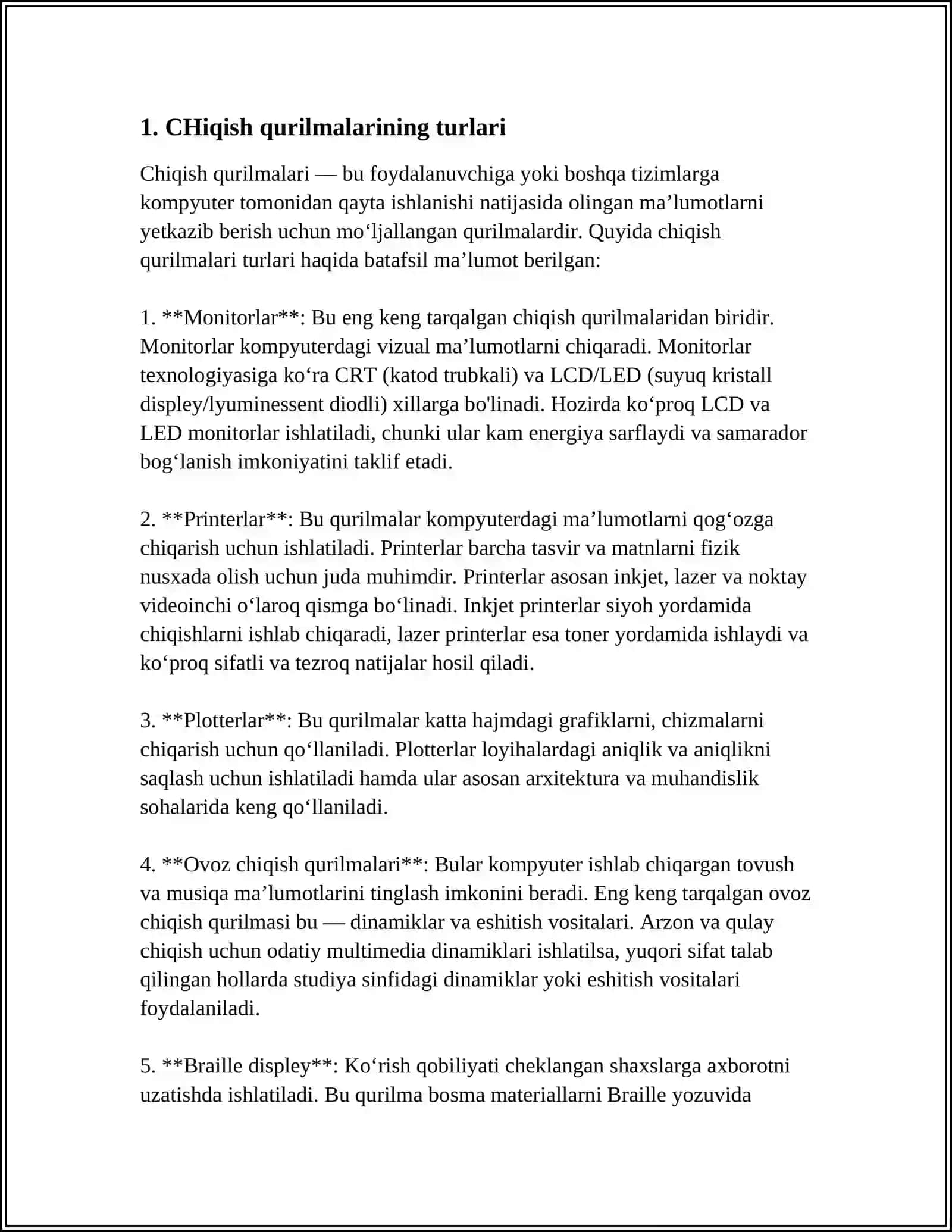CHIQISH QURILMALARI VA ULARNING ROLLARI 3