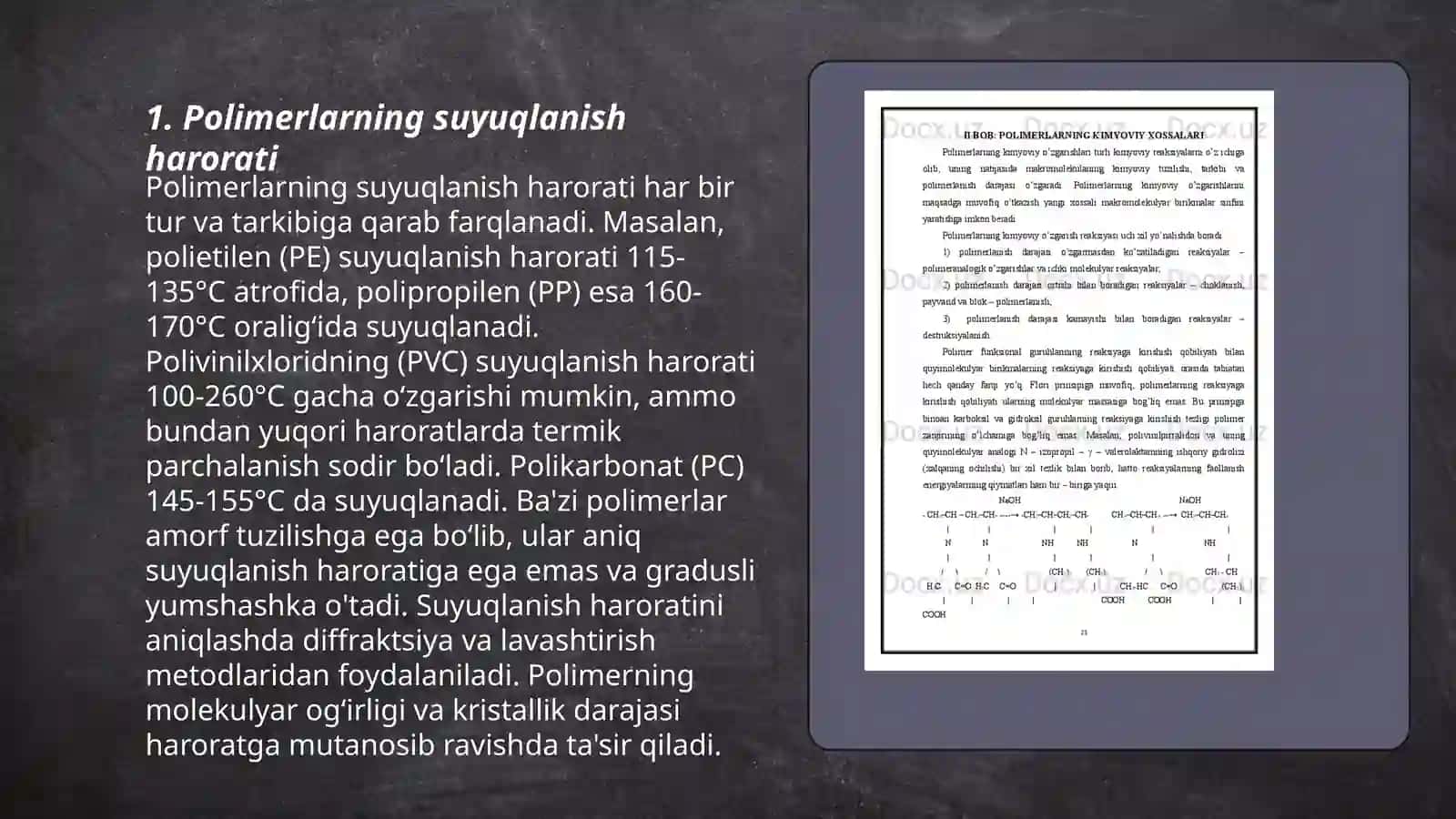 Polimerlarning suyuqlanishi va erish qonuniyatlari 3