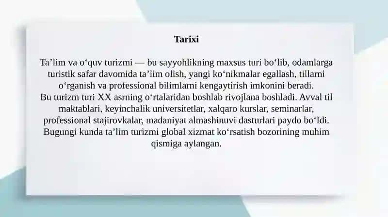 Taʼlim va oʻquv turizmi 3