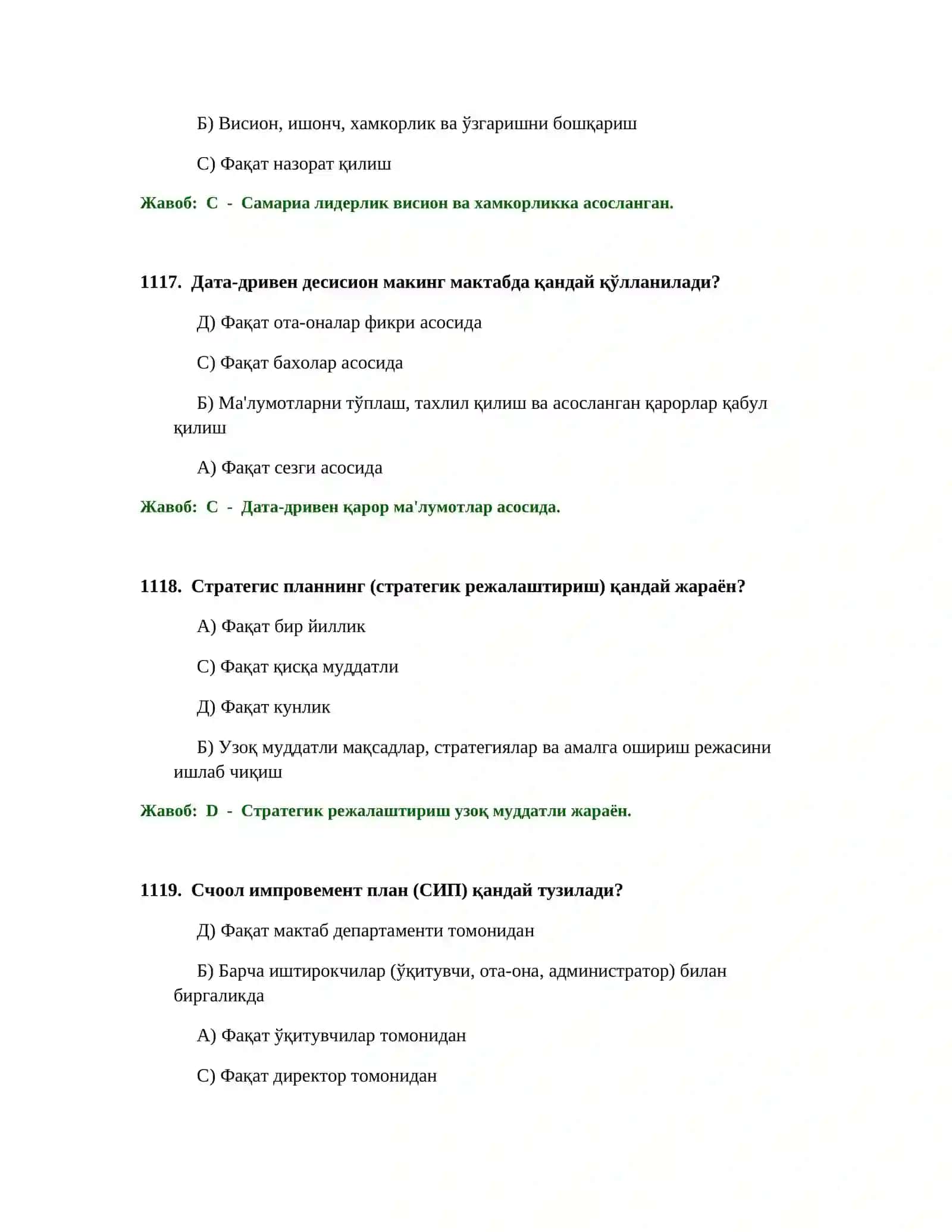 Бошланиш таълим ўқитувчиси тест синовлари 3