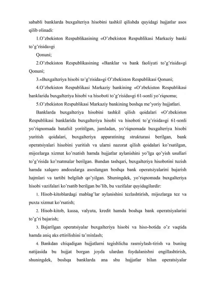 Banklarda buxgalteriya hisobini tashkil qilish asoslar 3