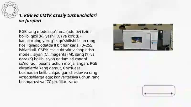 RGB va CMYK rang modellari ishlash prinsiplari va qoʻllanilishi 3