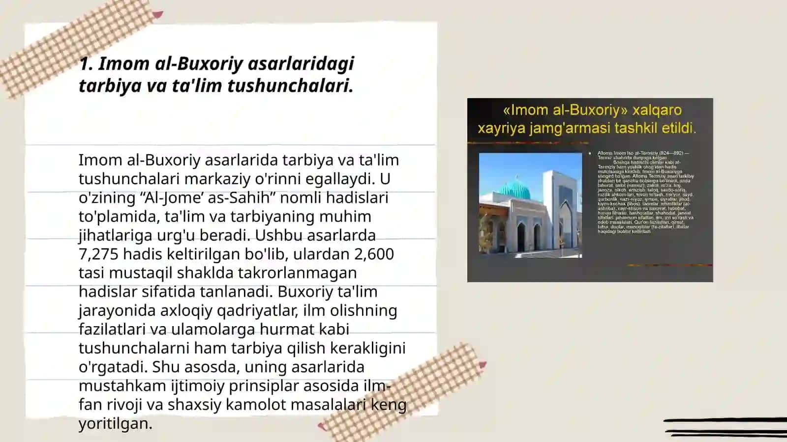 Imom al-Buxoriy, At-Termiziy asarlarida pedagogik gʻoyalar 3