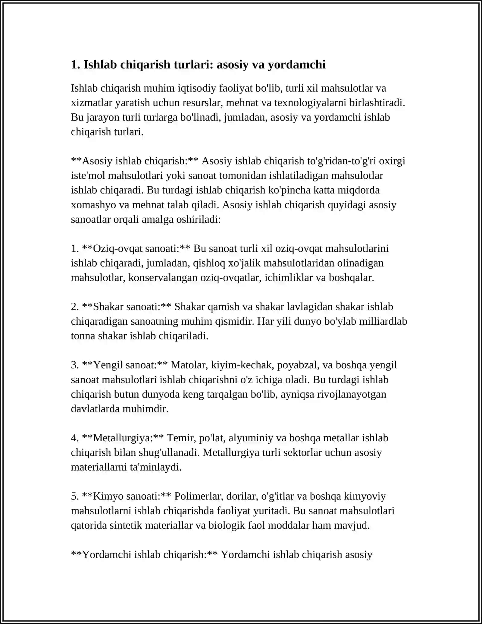 EKSPLUATATSION KORXONA VA BIRLASHMALARDAGI ISHLAB CHIQARISH TURLARI, XAJMI VA TEXNOLOGIK JARAYONLARNING TASNIFI 3